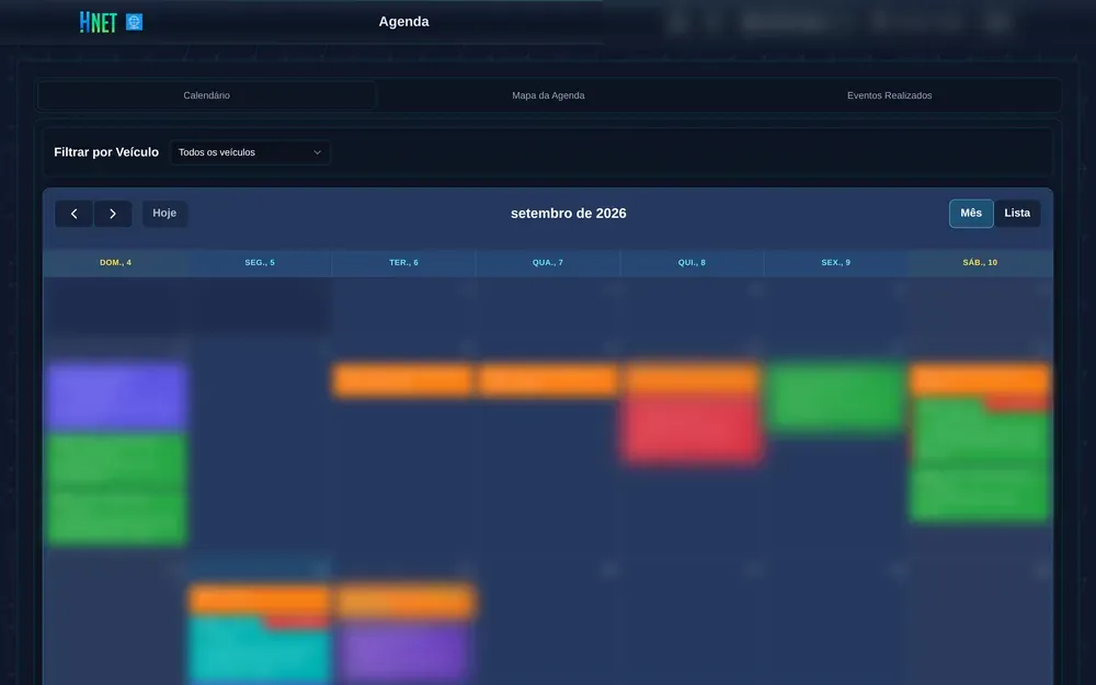 Tela da Agenda do HNet com o calendário de instalações e manutenções